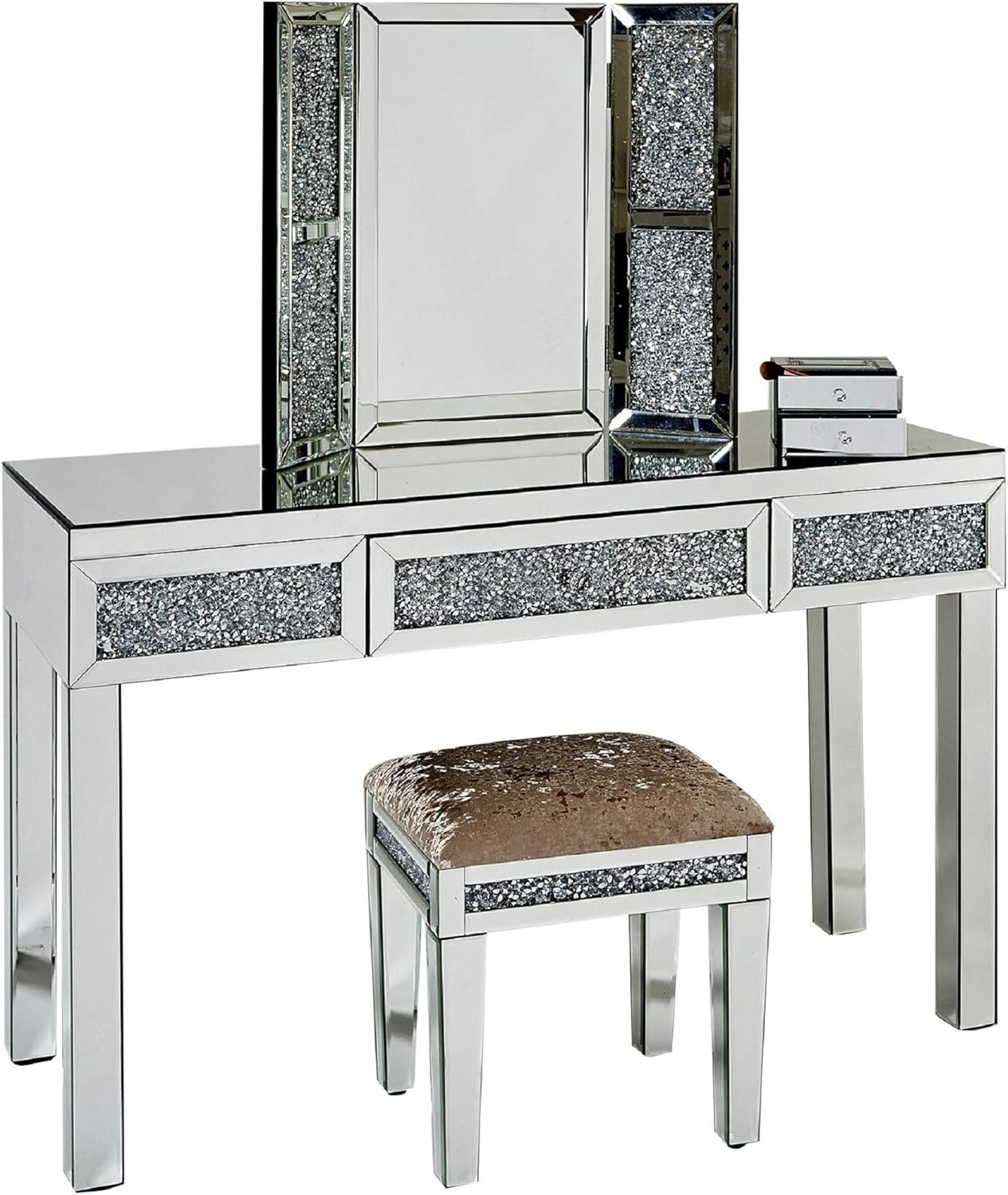 Abreo Mirrored Crushed Diamond Glitz Furniture Crush Mirror Unit