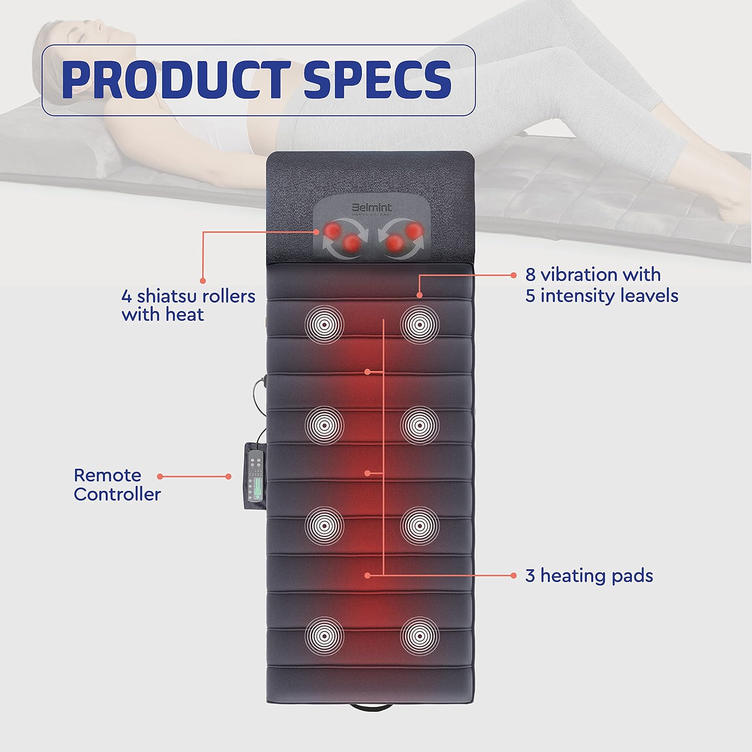 Full Body Vibrating Mat and Shiatsu Neck Massager - Warming Bed Vibrating Pad Cushion with 10 Vibrating Motors - Warming Shiatsu Pillow Massager - Relieves Stress, Tensions from Shoulder & Back Pain: Health & Personal Care