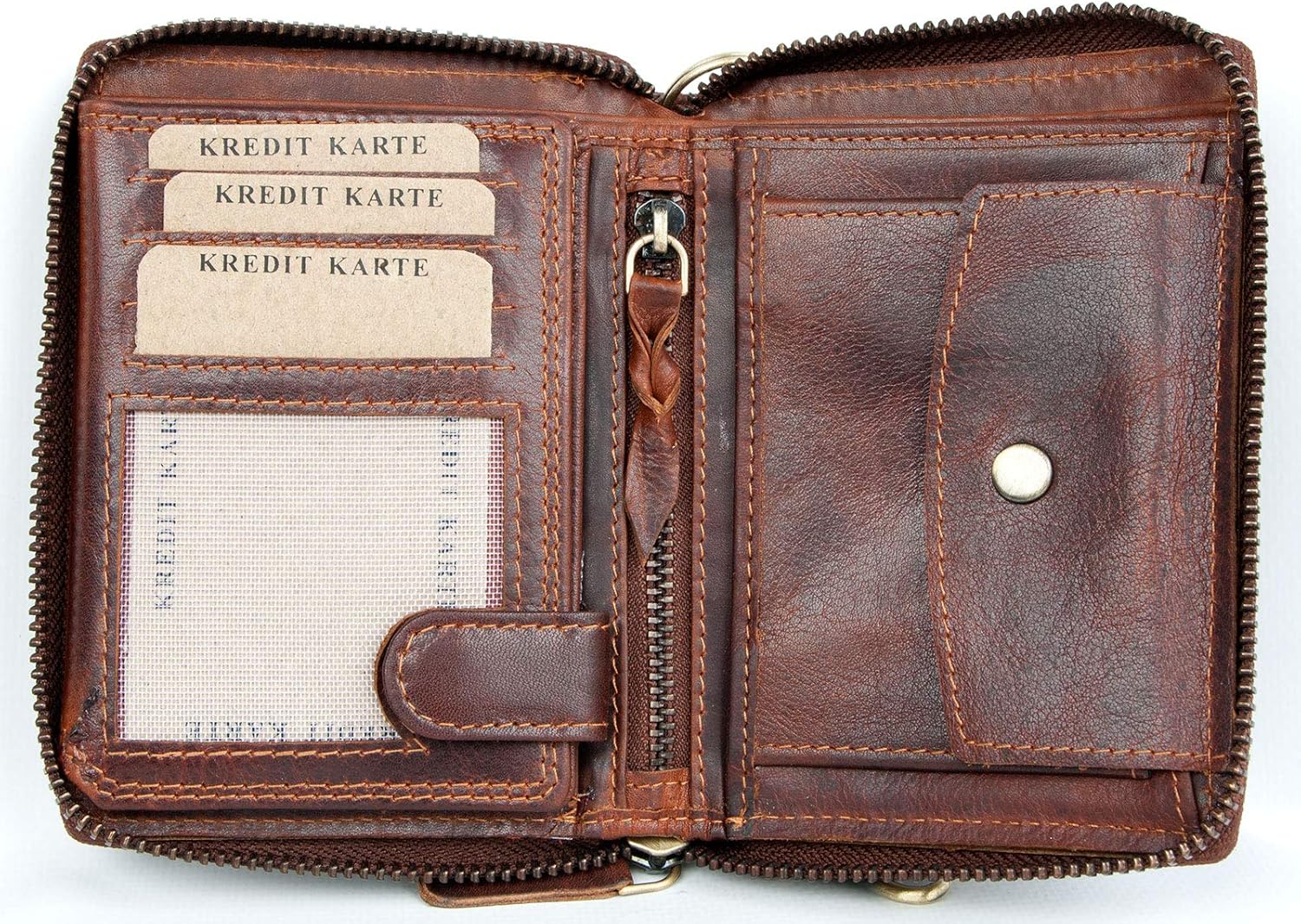 FLW Men's Genuine Leather Biker's Wallet with Metal Chain to Hang, Tan - Image 4