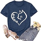 sallrue Cat Shirts for Women Cat Mom Tshirts Pet Lover Shirt Cats Paw Print Tee Tops