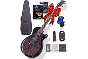 AKLOT Solid-Body LP Electric Guitar: Roasted Maple Neck, HH Pickups, Luminous Position Markers, 39'' Full Size Electric Guitar Kit, Gig Bag, Cable, Strap, Strings, Tuner, Lessons Book, Violet Venom