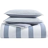 Nautica - Queen Comforter Set, Soft & Breathable Cotton Bedding with Medium Weight Feel, Reversible 3 Piece Bed Set with Matching Pillowcases (Fairwater Blue)