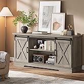 IDEALHOUSE Farmhouse TV Stand for 65-Inch TVs, Storage and Sliding Barn Doors, Grey