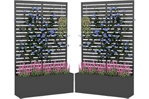 FOLAWO 2PCS Metal Planter Box with Trellis,70.9"x47.2"x15.7" Raised Garden Bed with Drainage Holes, Privacy Planters for Outdoor, Garden Bed for Climbing Plants,Vegetables,and Vines, Black-louvered