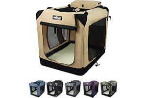 EliteField 3-Door Folding Soft Dog Crate with Carrying Bag and Fleece Bed (2 Year Warranty), Indoor & Outdoor Pet Home (36" L x 24" W x 28" H, Beige)
