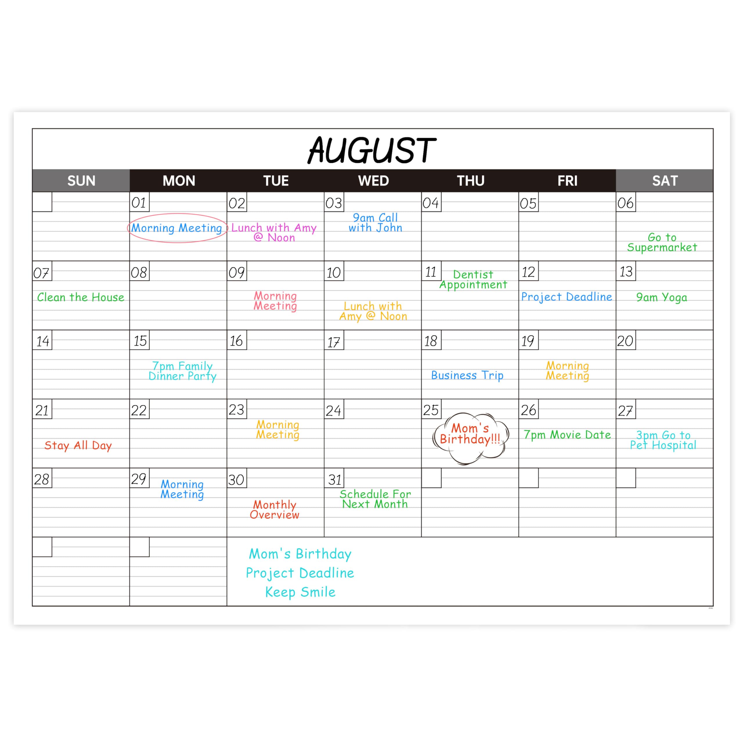Photo 1 of Large Dry Erase Calendar for Wall - Undated 1 Month Big Wall Calendar, 40" x 30", Erasable & Reusable Laminated Calendar with 8 Round Stickers, Great Layout Wall Calendar Dry Erase - Grey