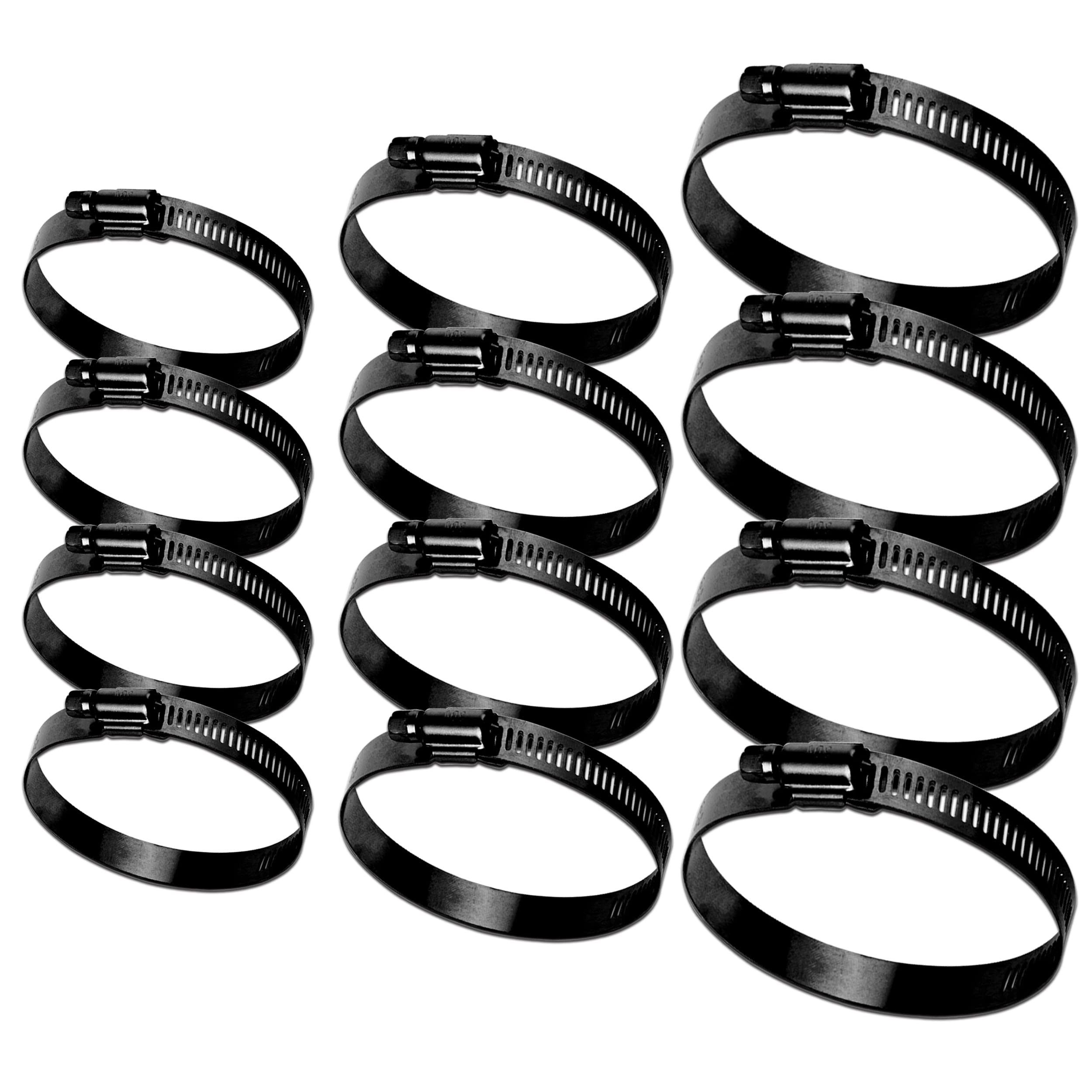 BESTYCHAO 12pcs Hose Clips Stainless Steel Worm Gear Hose Clamps, Adjustable Ducting Clamps 27-51mm 52-76mm 78-102mm (Black)