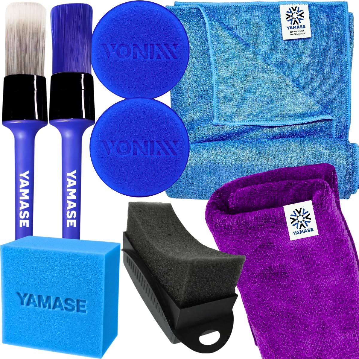 Kit Acessórios Para Detalhamento Automotivo Aplicador de Espuma Vonixx Pano Microfibra 40x40cm Toalha Secagem 50x90cm Pinceis Yamase Aplicador de Pretinho Detailer ou Sigma