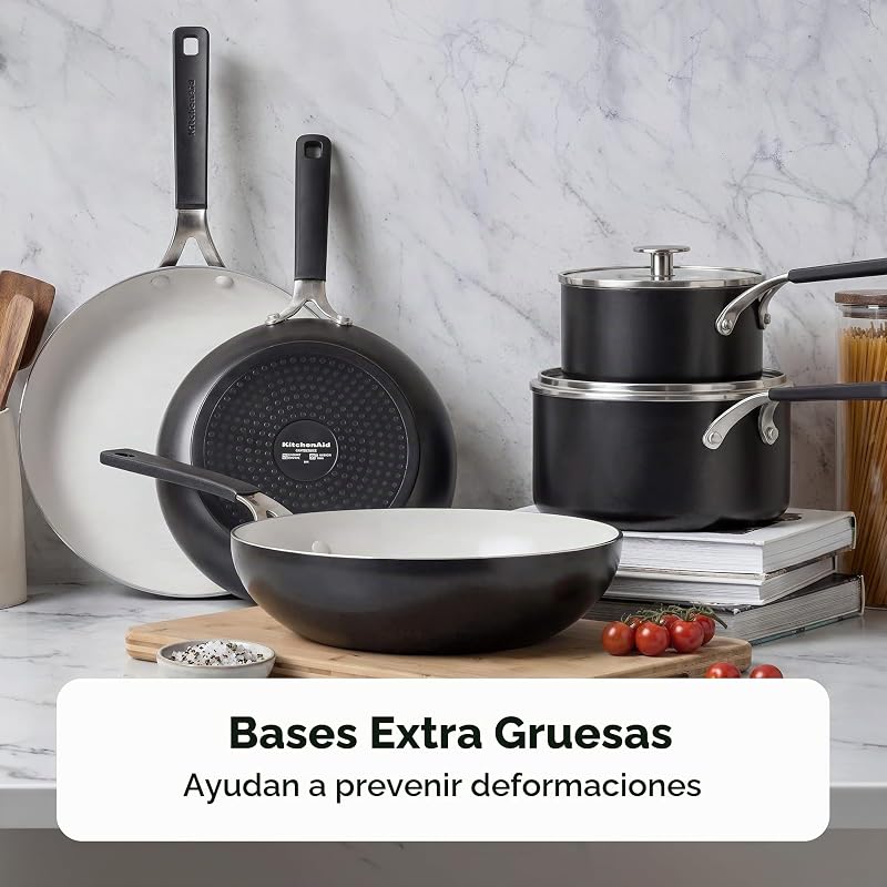 Cacerola de aluminio con revestimiento cerámico antiadherente con tapa de vidrio, 24 cm/4,91 L, libre de PFAS — foto 4 de 8