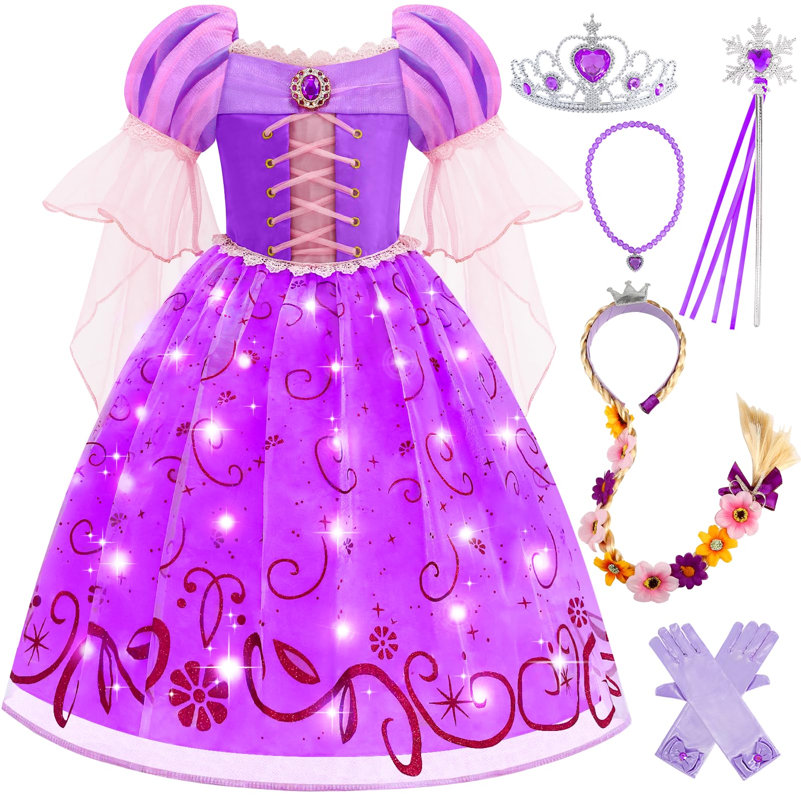 Photo 1 of Aolliya Light Up Princess Dress for Girls Purple Lighted Princess Costume Fancy Halloween Dress Up Cosplay Party Carnival