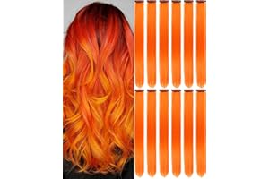 Olldag 12 PCS Orange Hair Extensions Clip in, 20 inch Colored Party Synthetic Neon Highlights Extensions, Rainbow Hair Accessories for Girls Women Kids Hair Pieces (Orange)
