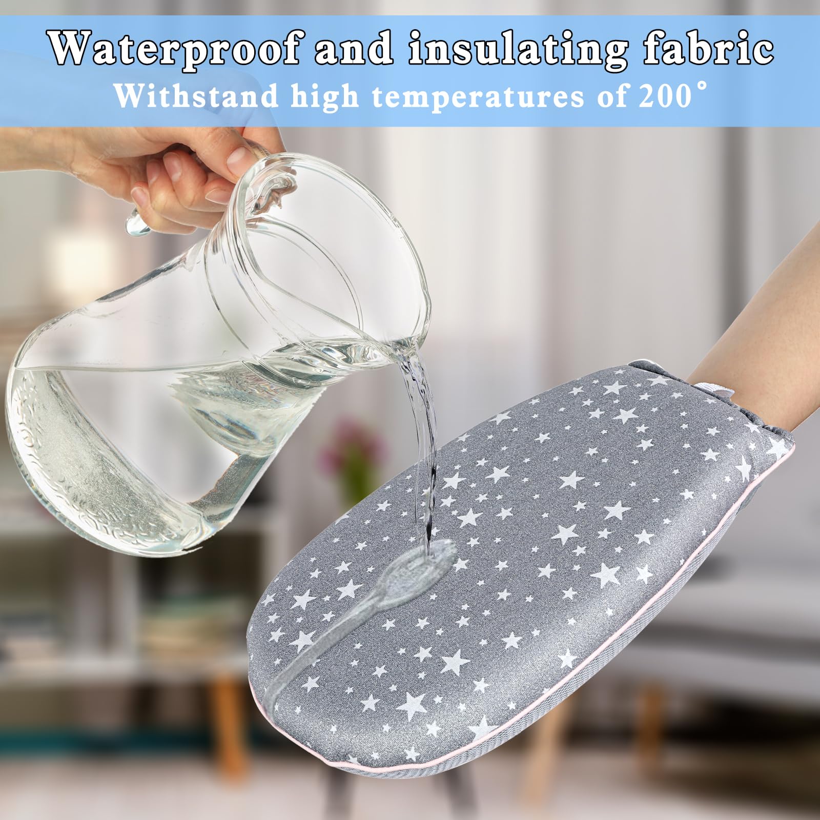 Andibro Garment Steamer Ironing Gloves, Heat Resistant Waterproof Ironing Mitt Anti steam Glove Mini Ironing Board Garment Steamer Accessories with Finger Loop for Clothes Steamers(star gray)