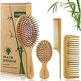 MRD Hair Brush Set, Natural Bamboo Comb Paddle Detangling Hairbrush, Wide-tooth and tail comb No Bristle, suit for Women Men and Kids Thick/Thin/Curly/Dry Hair Gift kit