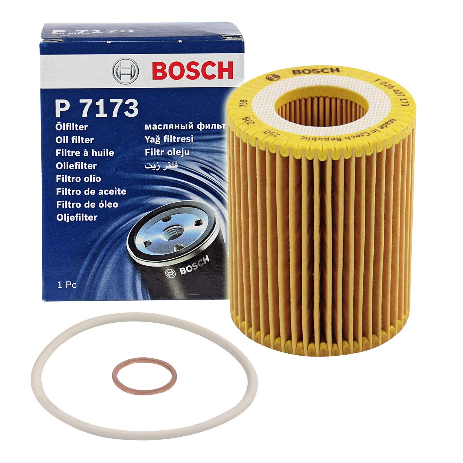 Bosch P7173 Car Oil Filter - Separates Soot and Metal Particles from Engine Oil - Provides Reliable Engine Lubrication