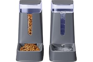 HIPIDOG 2 Packs Automatic Cat Feeder and Waterer, Gravity Dog Food and Water Dispenser Set for Small Medium Big Pets Cats Dogs Puppy Kitten, 1 Gallon x 2