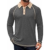 COOFANDY Mens Long Sleeve Polo Shirts Casual Button Collared Shirts Raglan Golf T Shirt