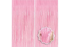 JEBUTU Pastel Pink Birthday Party Backdrop Decorations Foil Fringe Curtain 3.3x8.2ft 2 Pack, Pink Streamers Background Party Decorations Wall Door Hanging for Baby Valentines Barbie Princess Bachelorette