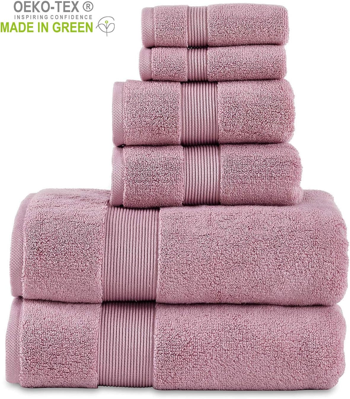 703 GSM 6 Piece Towels Set, 100% Cotton, Zero Twist, Premium Hotel & Spa Quality, Highly Absorbent, 2 Bath Towels 30” x 54”, 2 Hand Towel 16” x 28” and 2 Wash Cloth 12” x 12”. Mauve Color: Kitchen & Dining