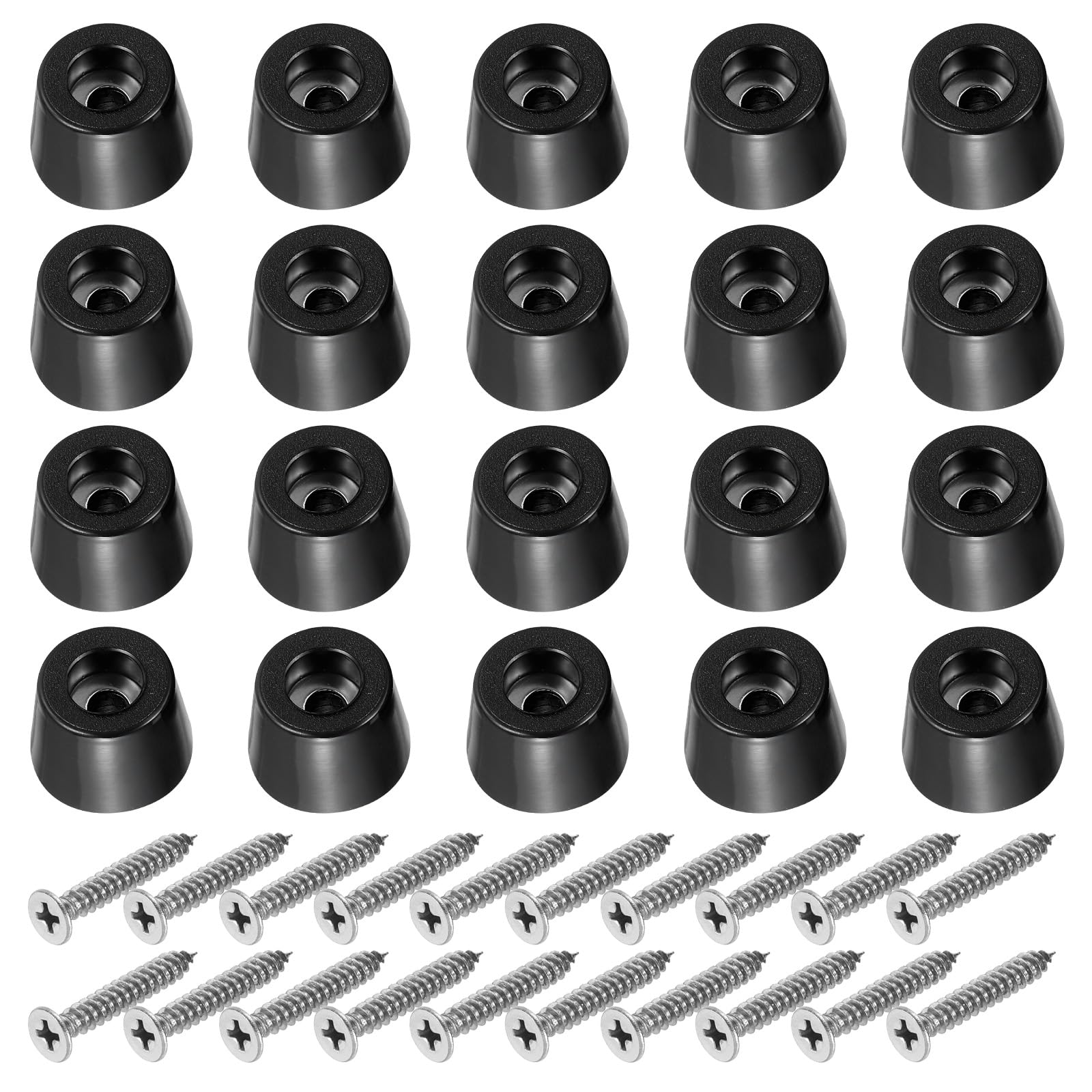 PATIKIL Cutting Board Feet,20 Pieces Non Slip Rubber Feet Bumpers with 304 Stainless Steel Screws for Cutting Board Furniture Chairs Desks 0.87"Wx0.63"H, Black