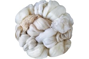 LIVING DREAMS YARN Assorted White Merino Roving Ends & Mixed Fiber Waste - Bulk Top Fiber for Felting, Spinning, Blending & Hand Dyeing