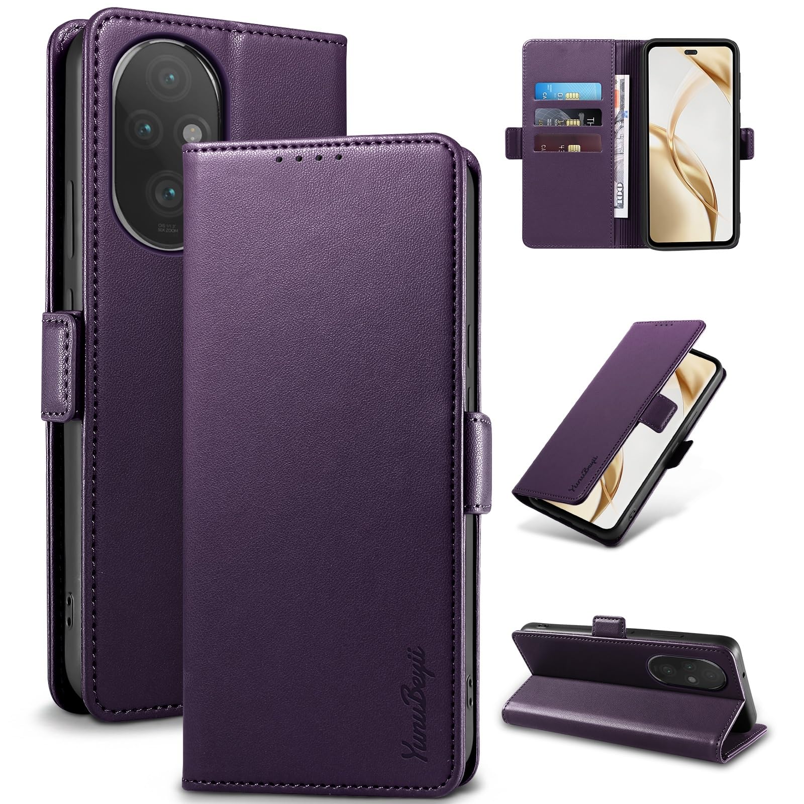Yunubeyii Wallet Flip Case for Honor 200 Pro 5G - [RFID Blocking] Luxury PU Leather Card Holder Magnetic Phone Cover with Kickstand,Shockproof Protective Case,Purple