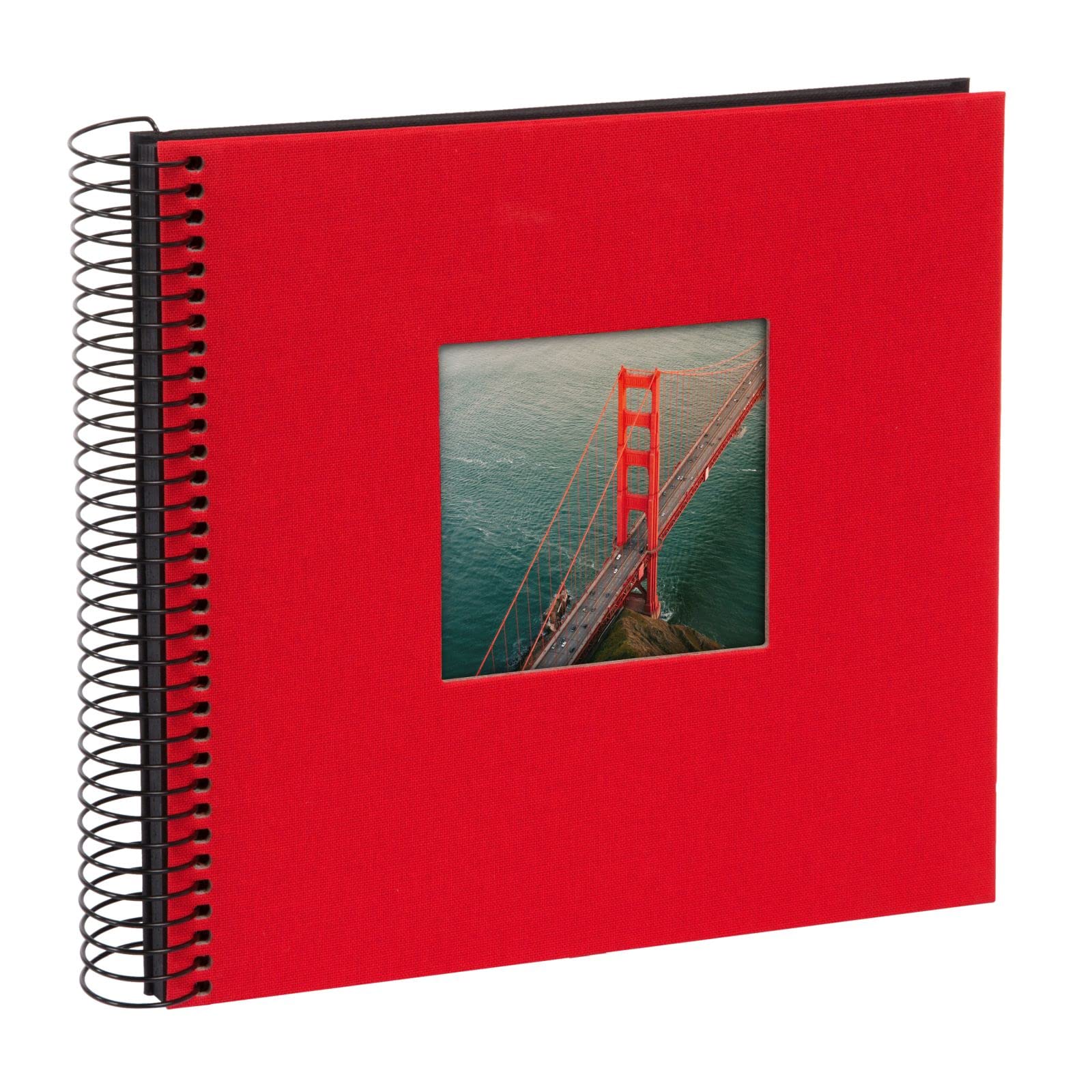 goldbuch Bella Vista Spiral Album Linen with Cut-Out Cover Photo Album with 40 Black Pages Photo Book for Gluing Photo Album Red Approx. 20 x 20 x 2.7 cm 12 773
