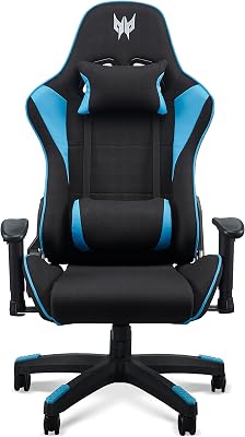 Acer predator gaming chair rift lite - cadeira ergonômica para jogadores, com rodas, apoios de braços ajustáveis, almofada lombar, tecido respirável, para escritório e casa, preto e azul