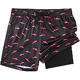 FT FENTENG Boys Swim Trunks with Compression Liner Boys Stretch Swim Shorts Quick Dry 2 in 1 Beach Shorts 4-17 Y