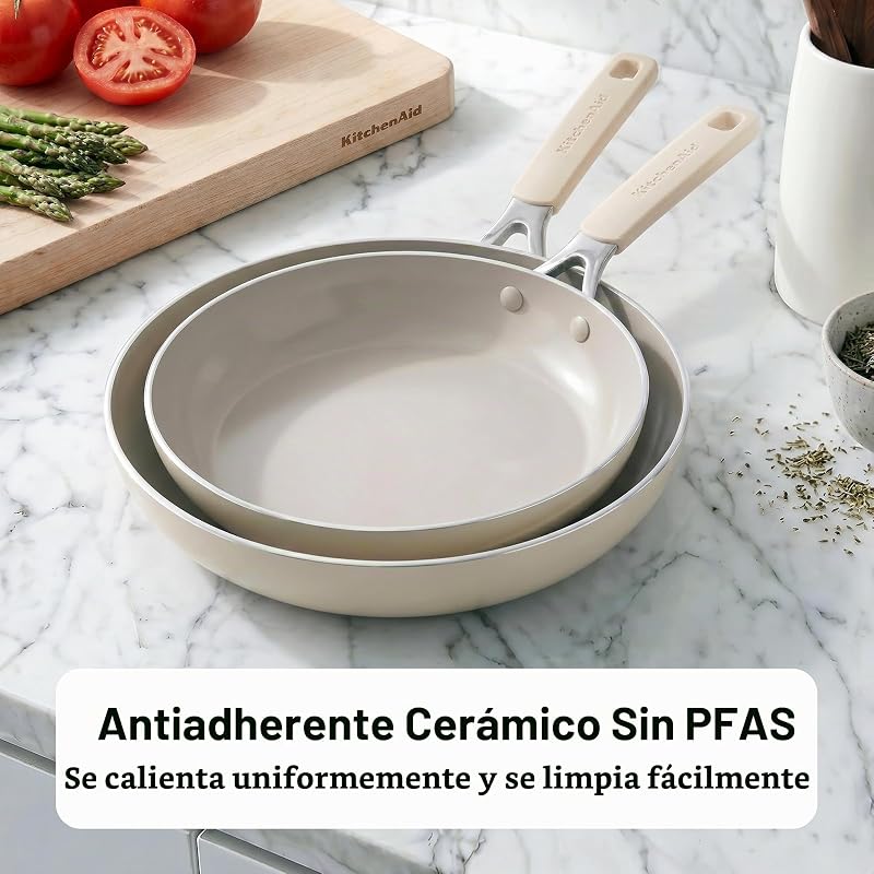 Cacerola de aluminio con revestimiento cerámico antiadherente con tapa de vidrio, 24 cm/4,91 L, libre de PFAS — foto 2 de 8