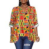Afibi Women's Casual African V Neck Long Sleeve Tunic Tops