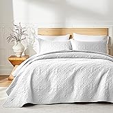 akkialla Twin Quilt Bedding Set for All Seasons,Lightweight White Bedspreads Twin Size,Modern Style Microfiber Soft Floral Pattern Coverlet Set(1 Quilt,1 Pillow Sham)