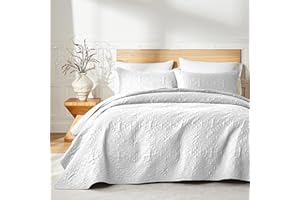 akkialla King/Cal King Quilt Bedding Set for All Seasons,Lightweight White Bedspreads King Size,Modern Style Microfiber Soft Floral Pattern Coverlet Set(1 Quilt,2 Pillow Shams)
