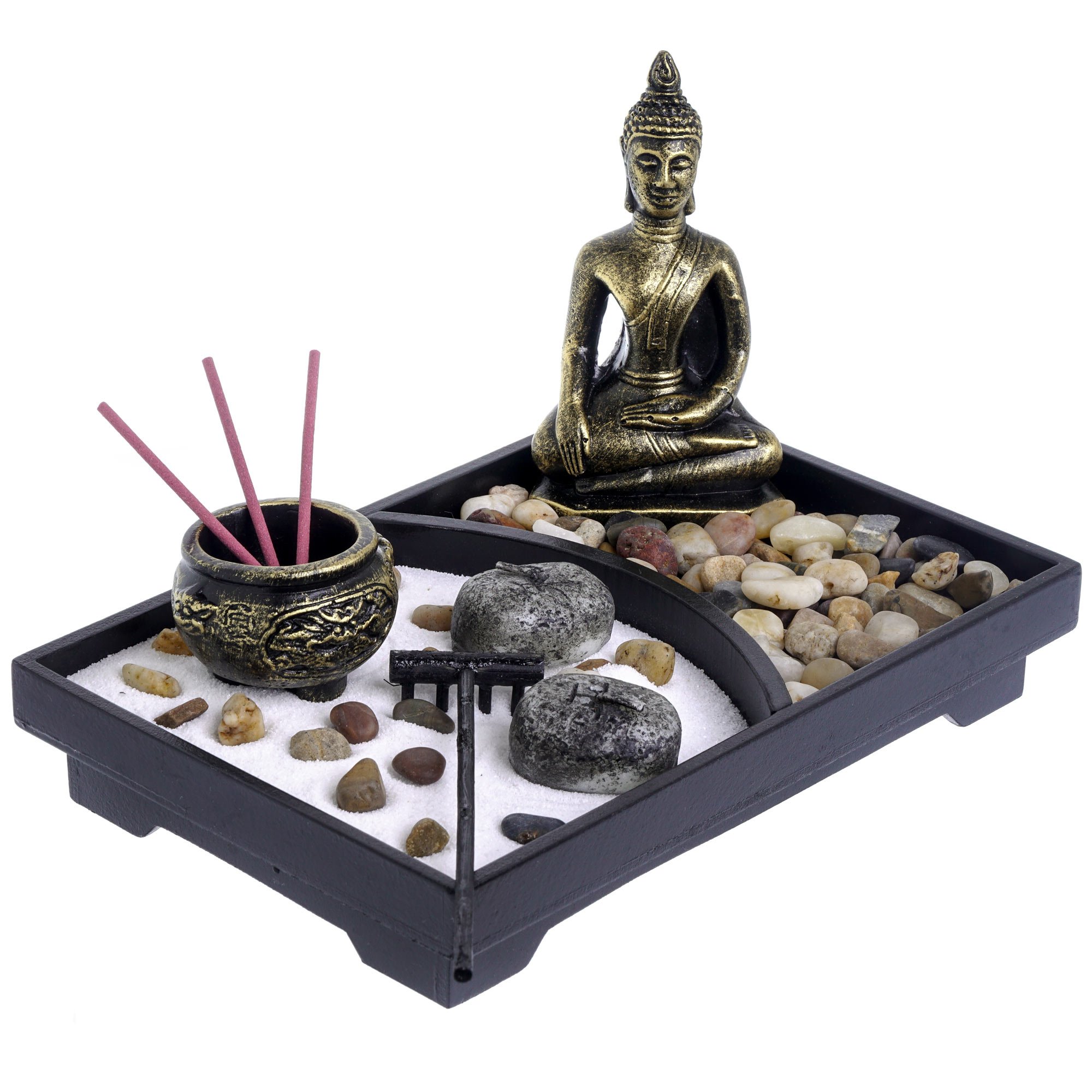 Incense Holder Buddha Candle Holder Zen Garden Meditation Gift Set Yin Yang Meditation white sand and decorative Stones (Thai Buddha)