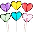 Rainbow Mix Heart Lollipops, 2" Diameter Lollipop, Watermelon/Cherry/Green Apple/Blue Raspberry/Grape/Peach Flavors, Handcrafted Fresh in USA, 24 Pieces