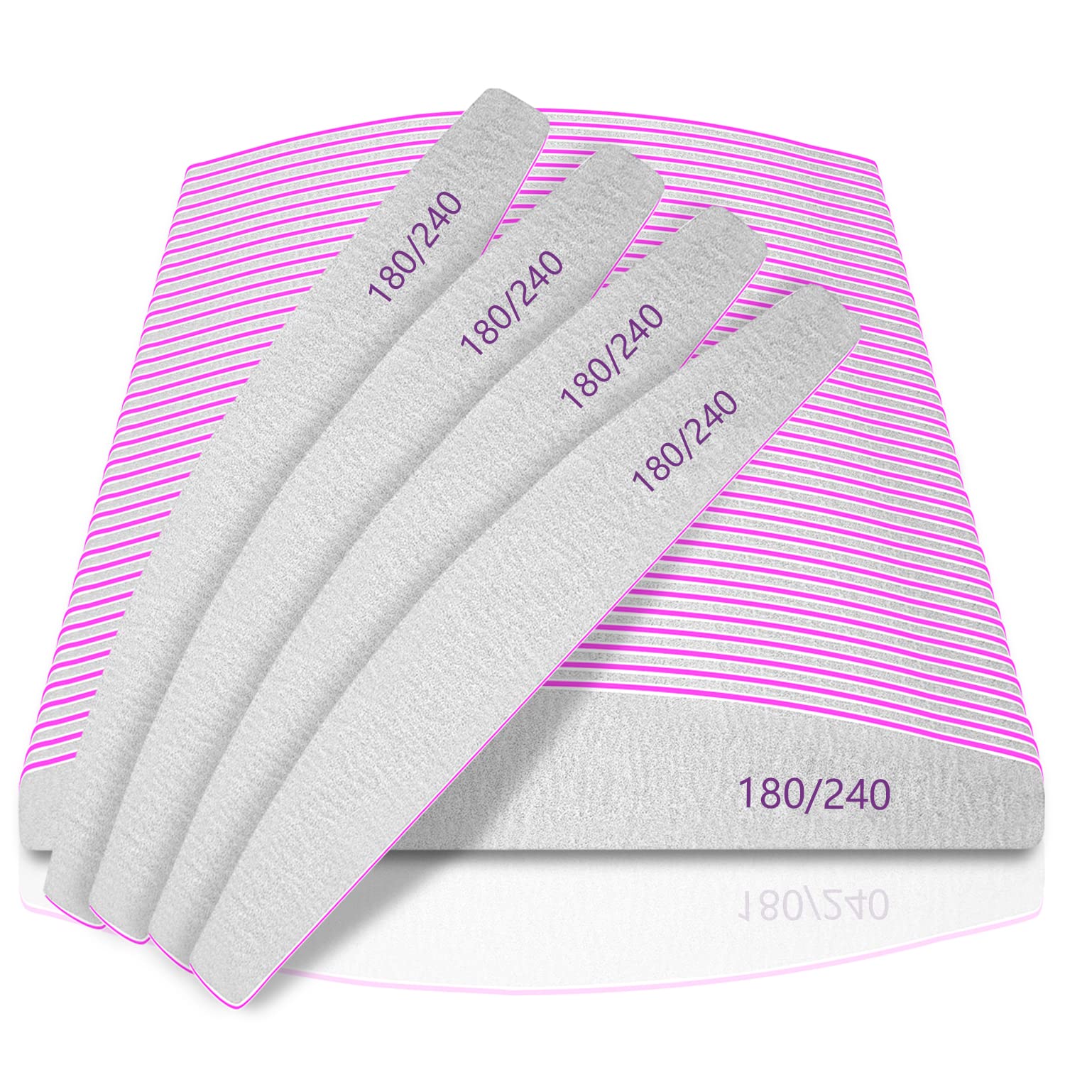 Professional Nail Files 50pcs - 180/240 Grit Double-sided Emery Board for Acrylic, Gel, or Thick Nails - Washable and Reusable