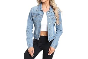 andy & natalie Women's Denim Jackets Cropped Long Sleeve Basic Button Down Crop Jean Shacket with Pockets