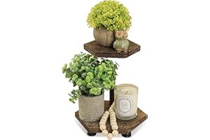 Tikea Hexagonal Wood Riser for Display, 2-Tier Rustic Wood Farmhouse Riser for Kitchen Bathroom Counter Decor, Decorative Tray for Soap Dispenser, Decorations and Plant (Brown)