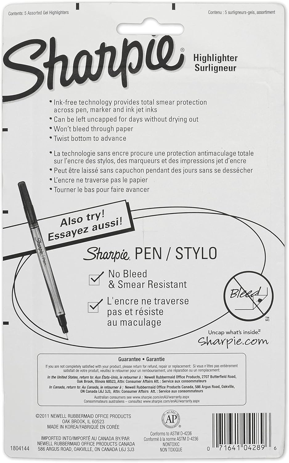 Sanford Brands 1803277 Sharpie Accent Gel Highlighter, Assorted Colors, 5-Count : Office Products