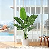 Birds of Paradise Plant Artificial, 4FT Fake Plants Faux Banana Leaf Tree with 9 Banana Leaves, Lifelike Tall Fake Tropical Palm Indoor Silk Floor Plant in Black Pot for House,Office,Room,Home Decor
