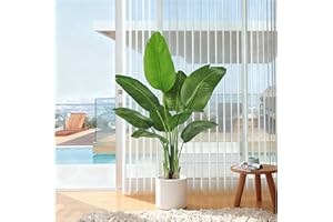 FSOHOI Bird of Paradise Artificial Plant 4 FT Lifelike Silk Artificial Floor Plant Faux Banana Leaf Tree with 9 Trunks Fake T
