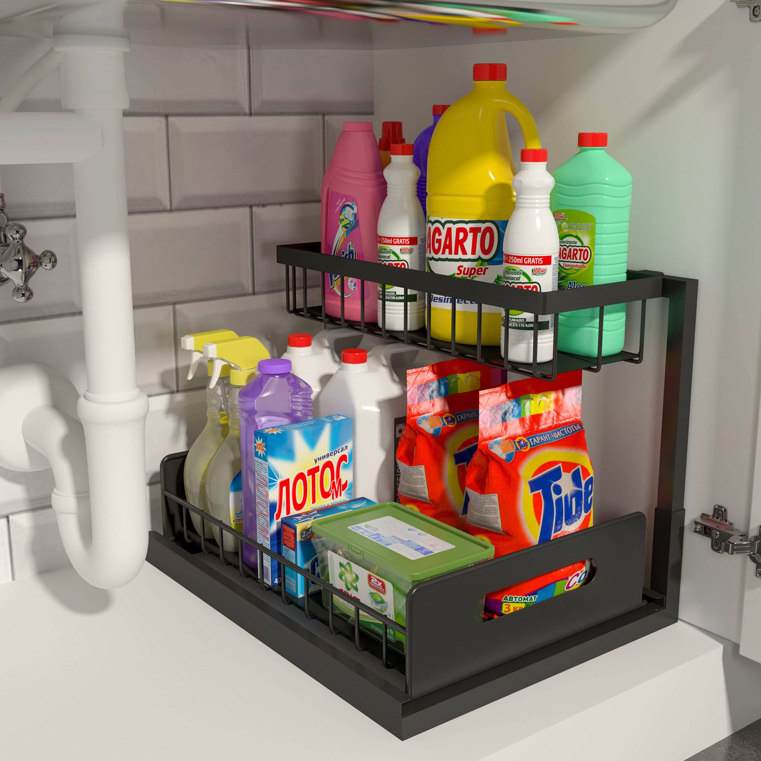 Mua REALINN Under Sink Organizer, Pull Out Organizer 2 Tier Slide Out Sink Shelf
