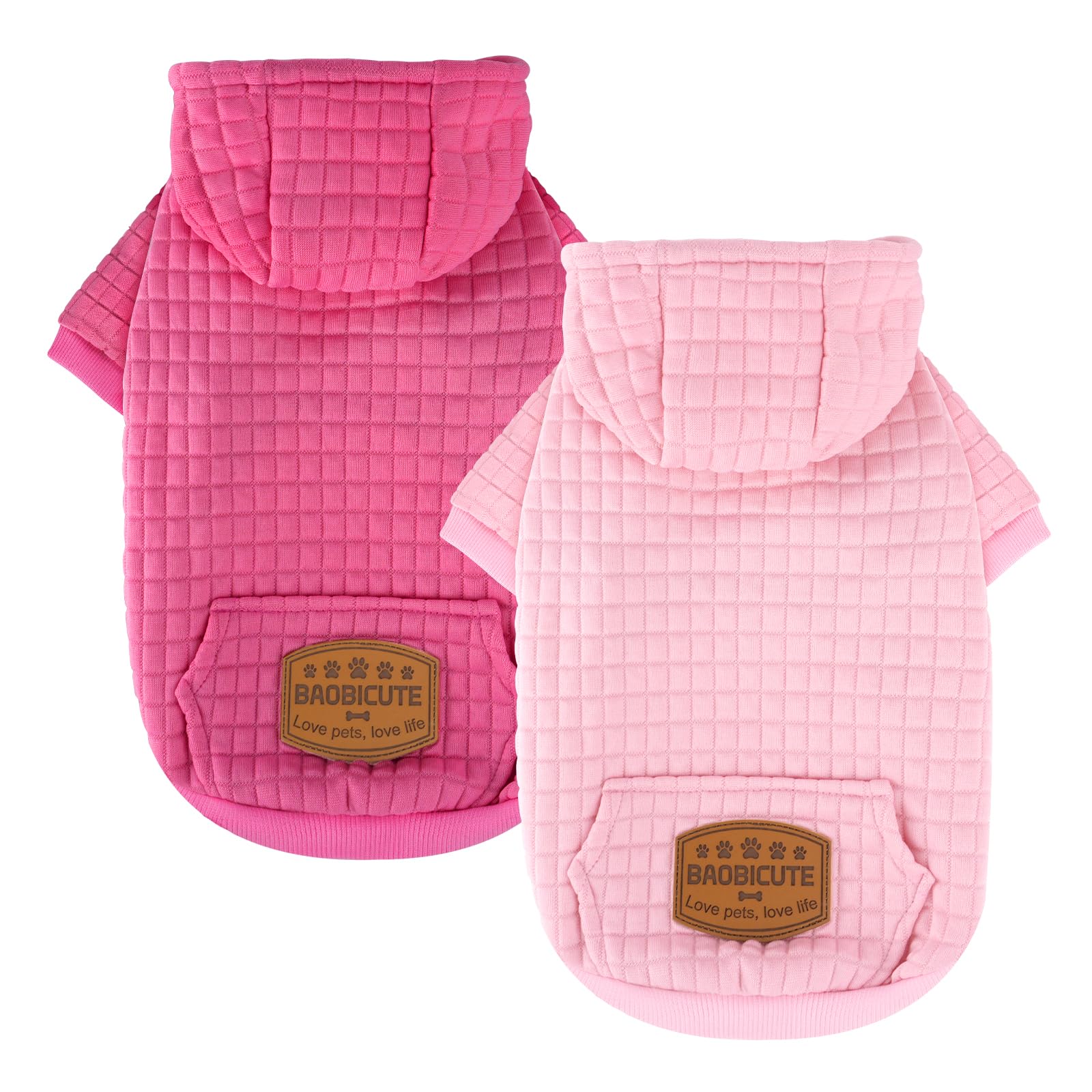 Photo 1 of 2 Pack Dog Hoodie Sweaters for Small Medium Dogs Warm Dog Clothes for Large Dogs Soft Waffle-Like Laminated Sweatshirt Bulldog (Pink+Rose, XXS (Back: 8",Chest: 11", Neck: 7.9"))