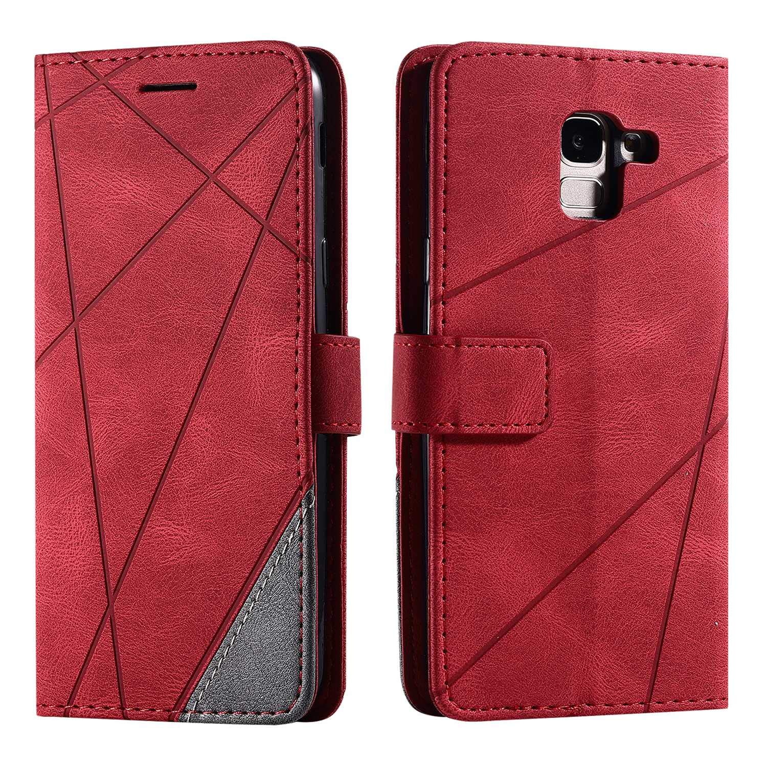 SONWO Case for Galaxy J6 2018 Case, Premium Leather Flip Wallet Case Magnetic Closure Card Slots Kickstand Phone Case for Samsung Galaxy J6 2018, Red