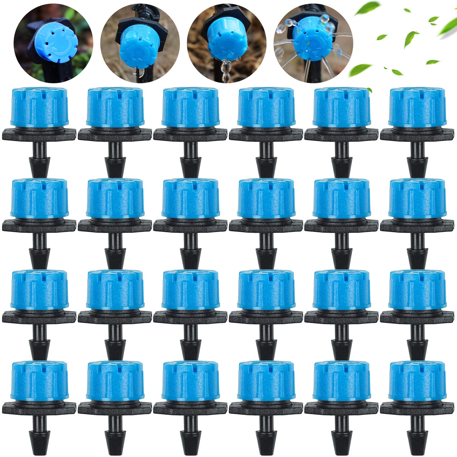 Kalolary 100Pcs 1/4Inch Irrigation Drippers Sprinklers, Adjustable Emitter Drippers Micro Drip Irrigation System Watering Sprinklers Anti-clogging Emitter Dripper Garden Supplies (Blue)