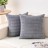 Aegero Pack of 2 Corduroy Decorative Throw Pillow Covers 18x18 InchSoft Boho Striped Pillow Covers Modern Farmhouse Home Decor for Sofa Living Room Couch Bed(Light Grey)
