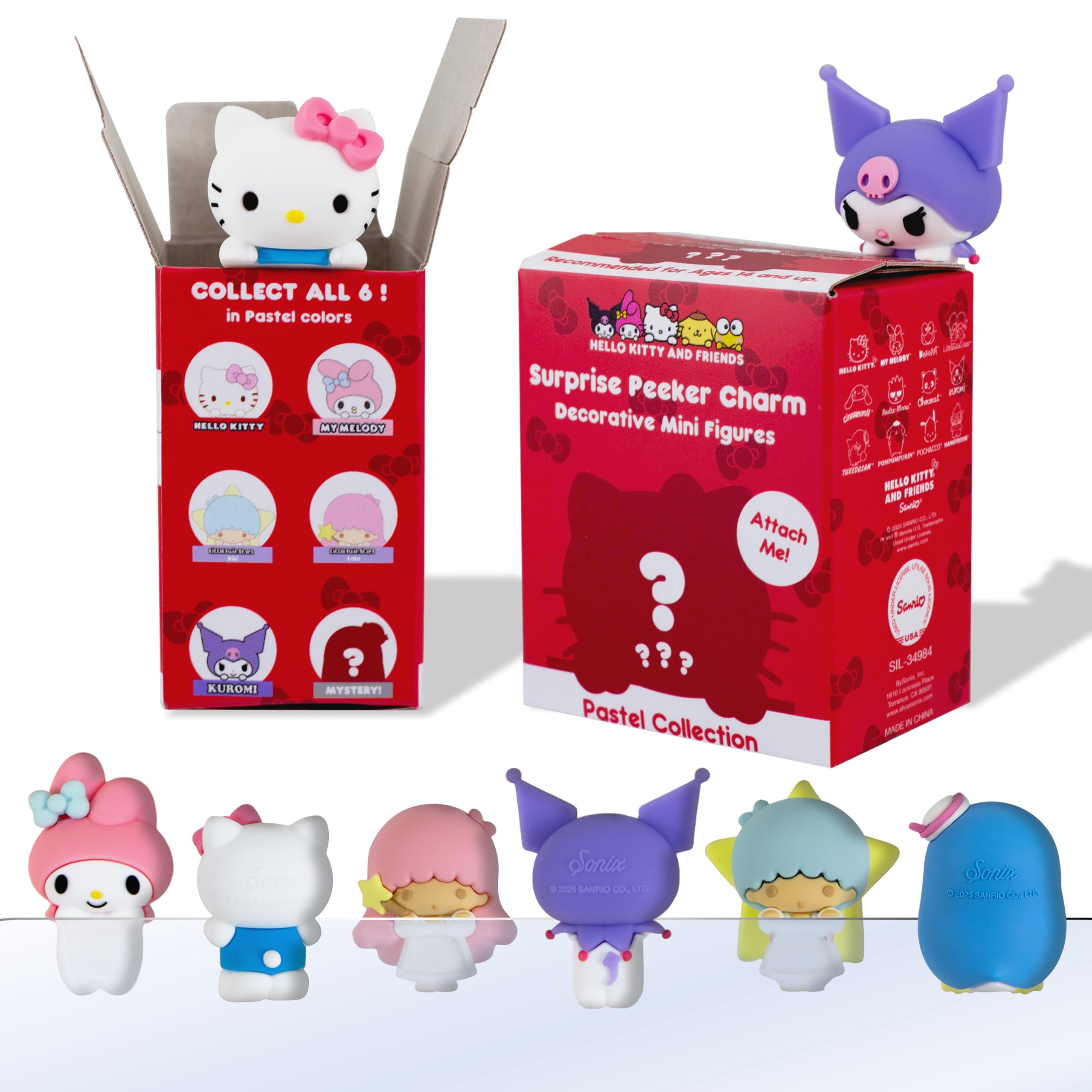Photo 1 of Sonix x Sanrio Hello Kitty & Friends Peekers - Pastel Series Blind Box - Adhesive Decorative Mini Figures - Includes Hello Kitty, My Melody, Kuromi, Little Twin Stars, or Mystery Character