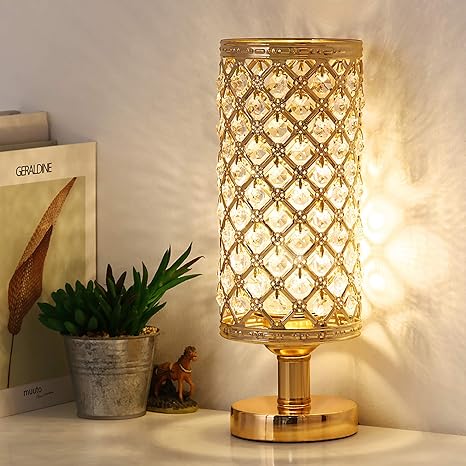 Amazon Com Crystal Table Lamp Decorative Bedside Lamp Modern Nightstand Desk Lamp With Crystal Beads Lampshade Fashionable Night Light For Living Room Bedroom Study Room Home Decoration Home Improvement