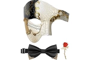 IncreDecor Masquerade Mask for Men Phantom of The Opera Half Face Mask with Bowtie, Venetian Masks for Halloween Party