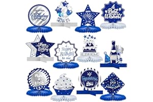 Clabby 12 Pieces Birthday Table Decorations Blue Honeycomb Centerpieces for Table Decor Cute Birthday Honeycomb Topper for Women Men Anniversary Theme Party Supplies Photo Props