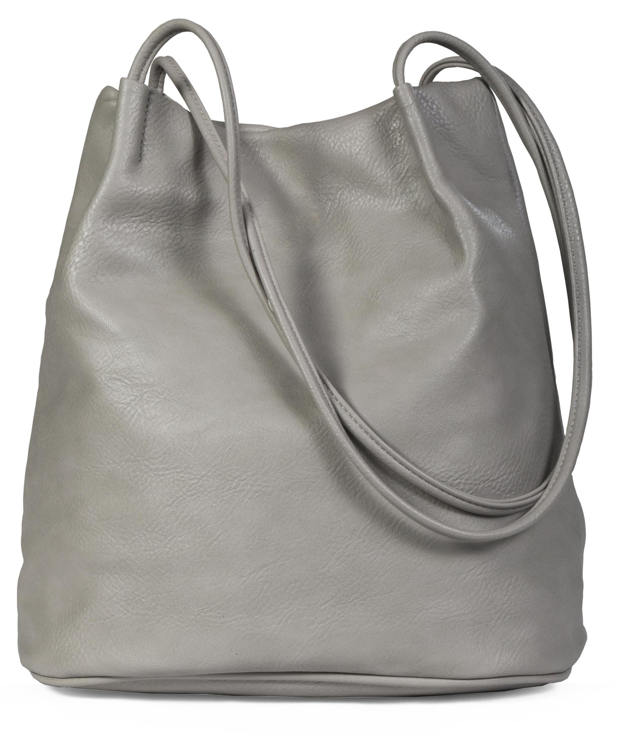 Mabel London Women's Fashion Designer Medium Size Plain Soft Vegan Leather Hobo Bucket Tote Shoulder Bag - Delilah (Light Grey)